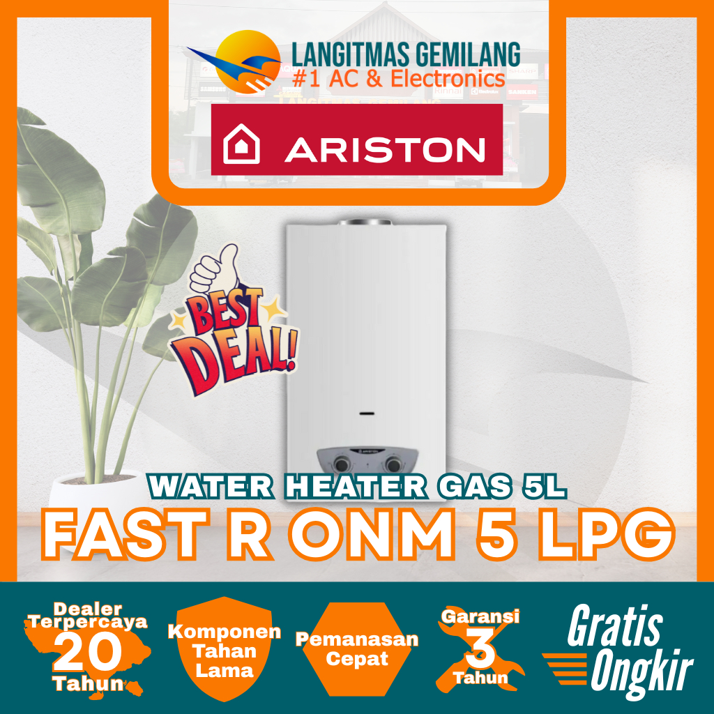 ARISTON WATER HEATER Gas 5 Liter FAST R ONM 5 LPG