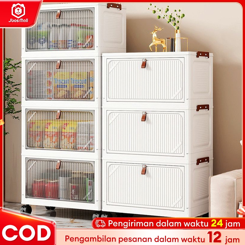 Rak Kabinet Susun Lipat  Lemari Pakaian Anak & Bayi Rak Buku Serbaguna ada Roda Lemari Plastik Lipat