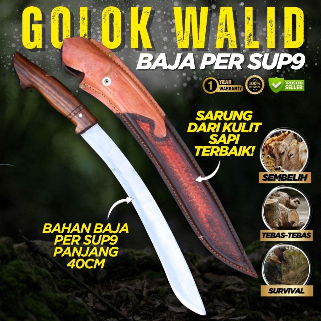 GOLOK KEBUN WALID SARUNG KULIT MERAH Panjang Bilah 40 Cm | Perkakas Kebun Multifungsi Sembelih > GOL