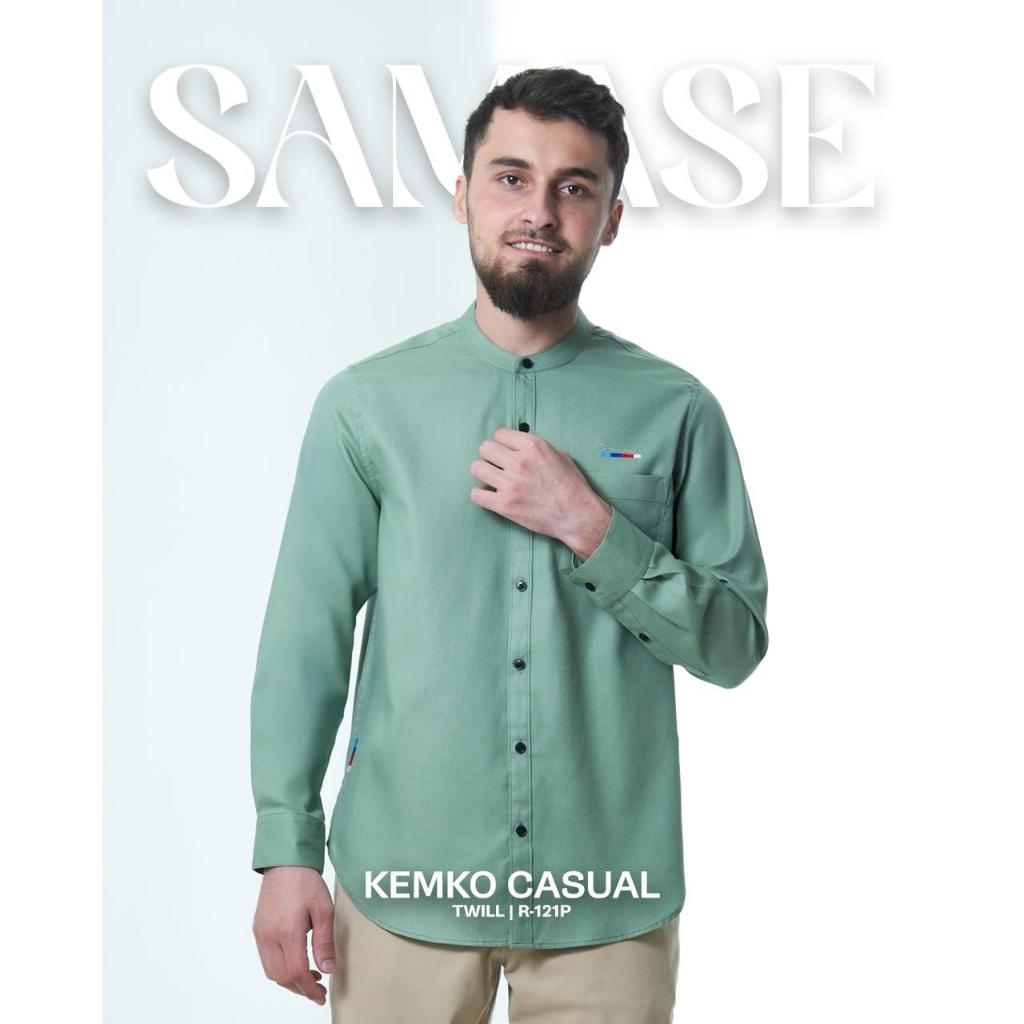 SAMASE Kemko Casual R121P Lengan Panjang Baju Kemeja Koko Pakaian Muslim Pria Dewasa Samase Clothes 