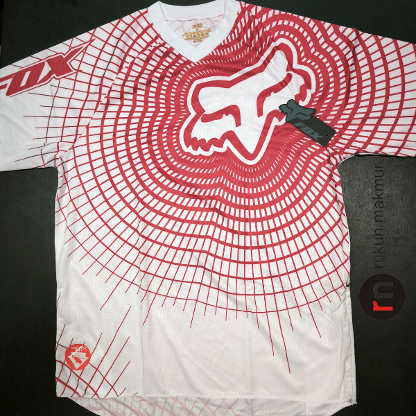 Original FOX Head 360 Cycling Jersey White Red - Baju / Kaos Sepeda MTB XC Cross Country Trail DH Do