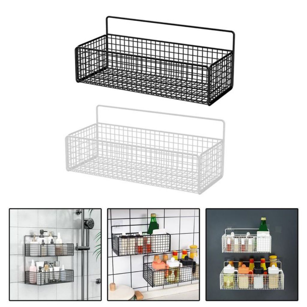 Rak keranjang serba guna - Rak keranjang tempel dapur dan kamar mandi bahan Besi