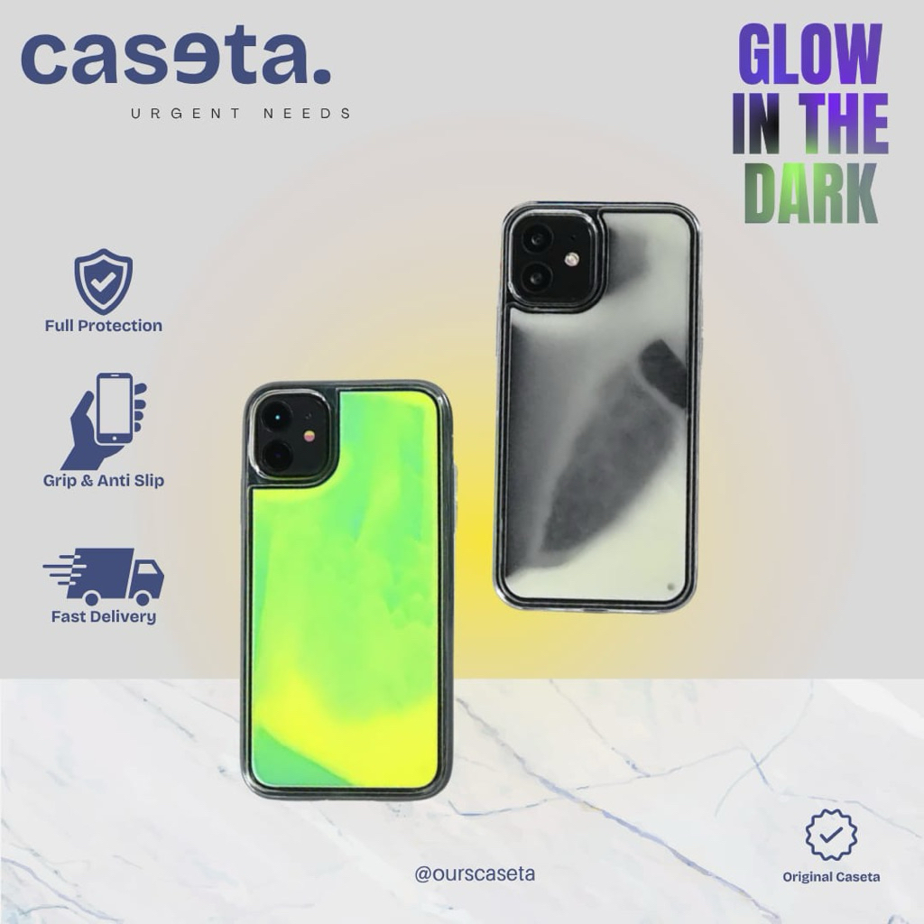 Caseta Case iPhone Neon Bergerak Glow in the Dark Caseta Quicksand Cair
