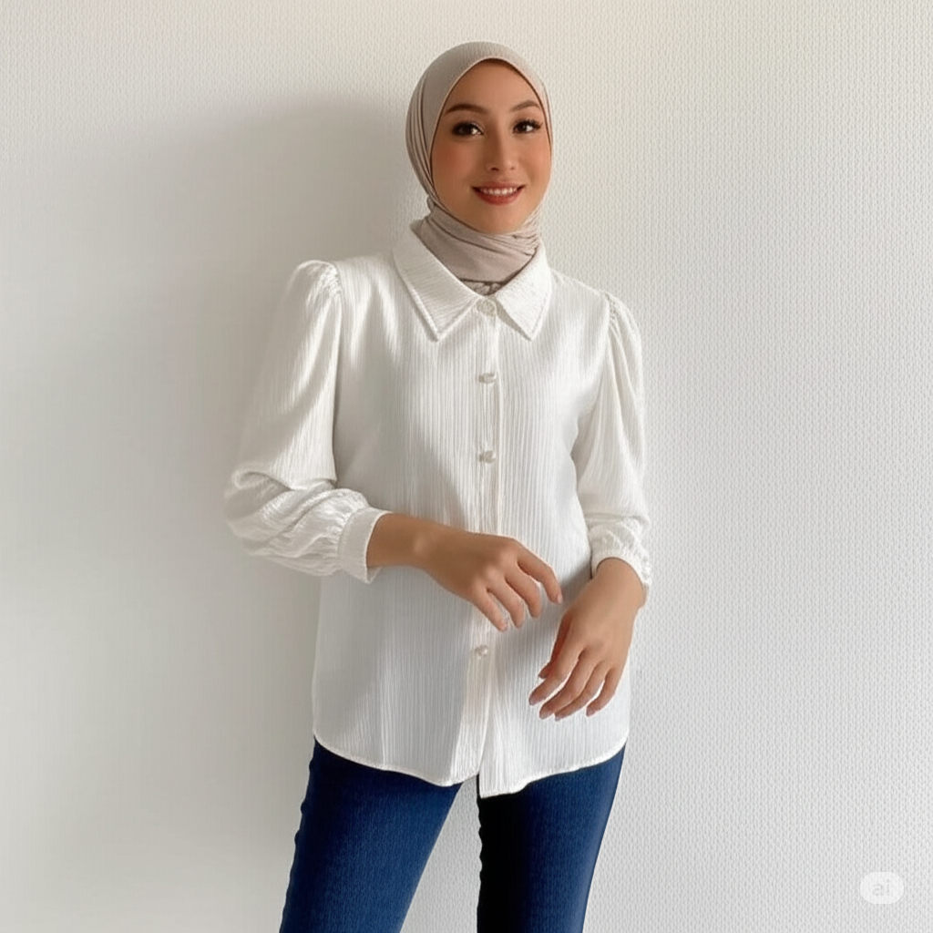 Blouse Putih Satin crinkle - NARA