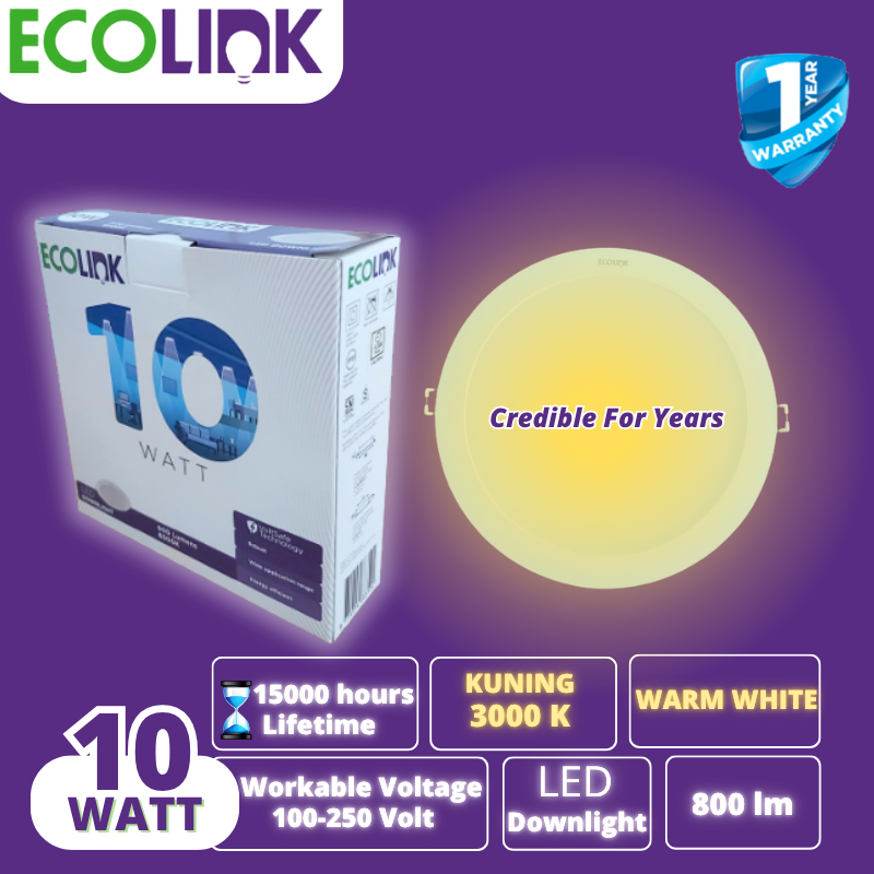 Mycoolcell Ecolink Lampu Led Downlight 10W Lampu Plavon Ecolink 10 Watt Warna Kuning/Warm