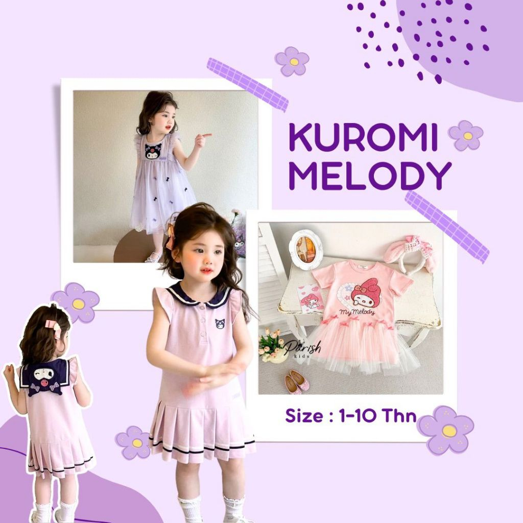 Kuromi Melody Kids Dress/ Dress Casual Karakter Anak Perempuan
