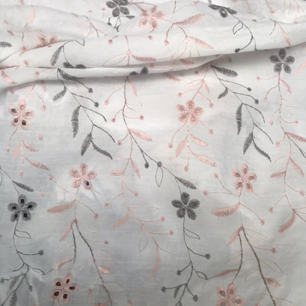 Kain Katun bordir | Bahan Katun Bordir Premium | Kain Meteran Katun Bordir (Harga 0,5 Meter)