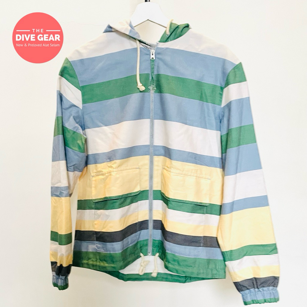 Pria Zara Green, Blue & Yellow Color Block Hooded Full Length Jacket Size S