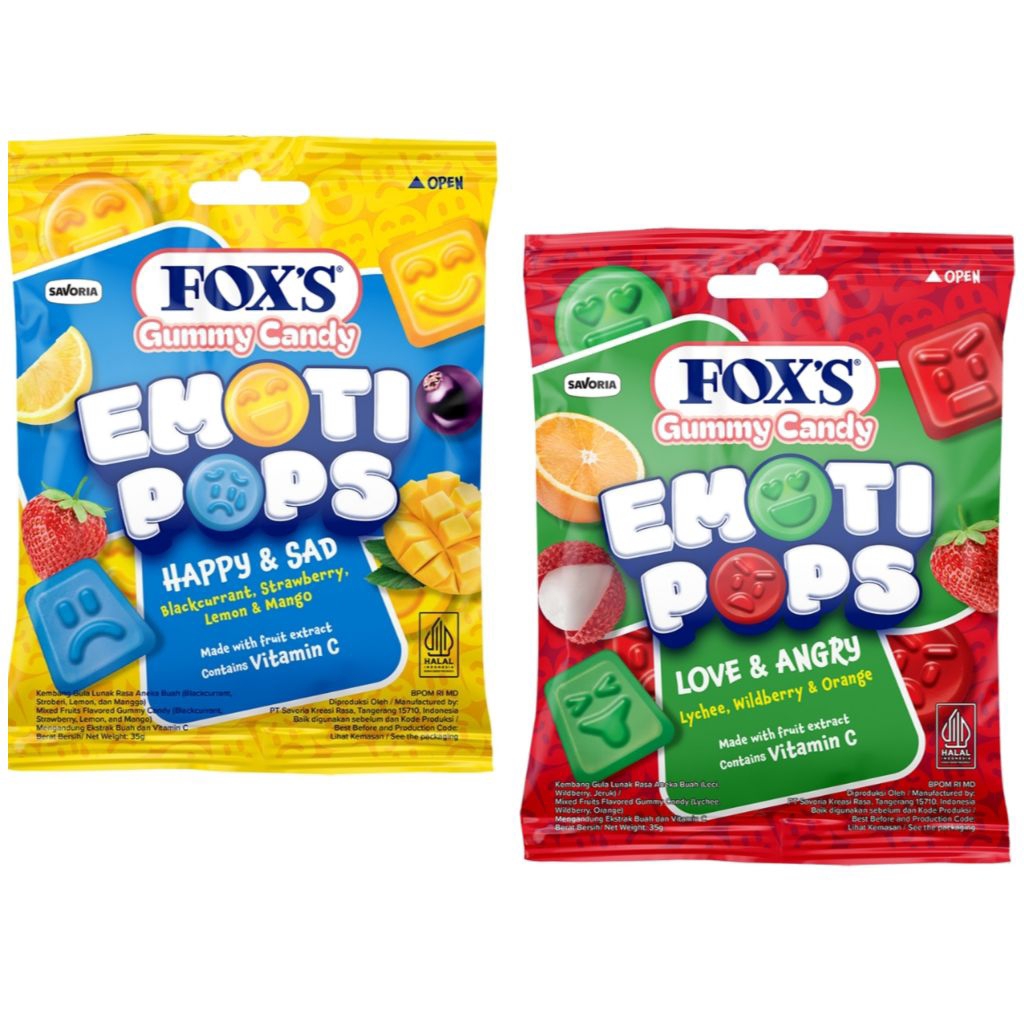 

Fox's Permen Gummy Emoti Pops Happy & Sad, love & angry