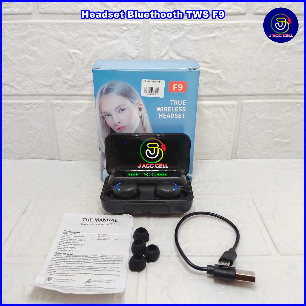 Headset Bluetooth TWS F9 Wireless Earbuds Bluetooth 5.3 Headset with Powerbank