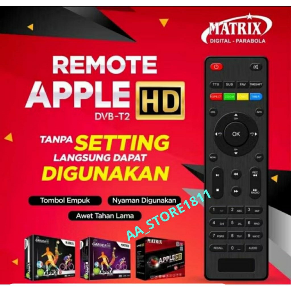 Remote Remot STB set top box DVB T2 Matrix Apple HD Remote STB MATRIX tanpa setting