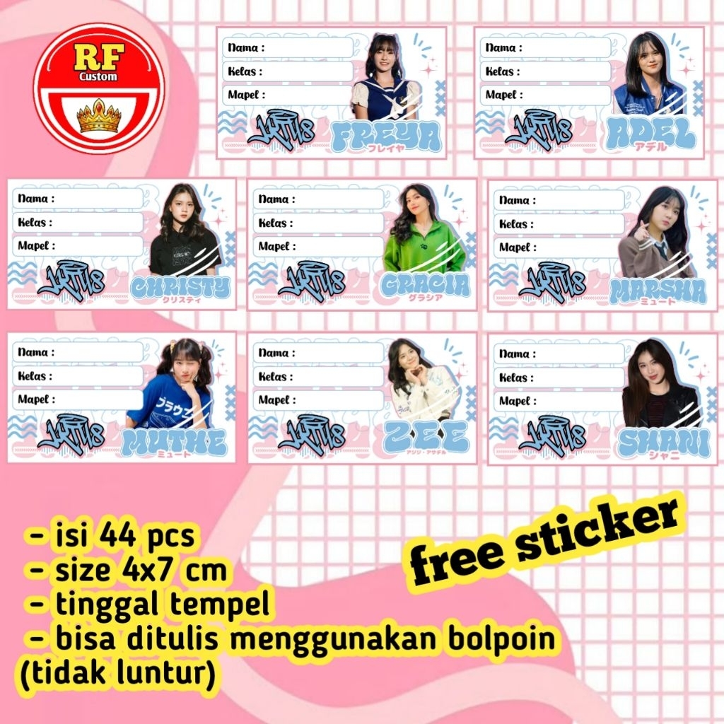

(free sticker) 44 PCS STICKER LABEL NAMA BUKU MEMBER JKT48 / STIKER NAMA BUKU SEKOLAH ANAK / STIKER MAPEL TERBARU NEW MY OSHI