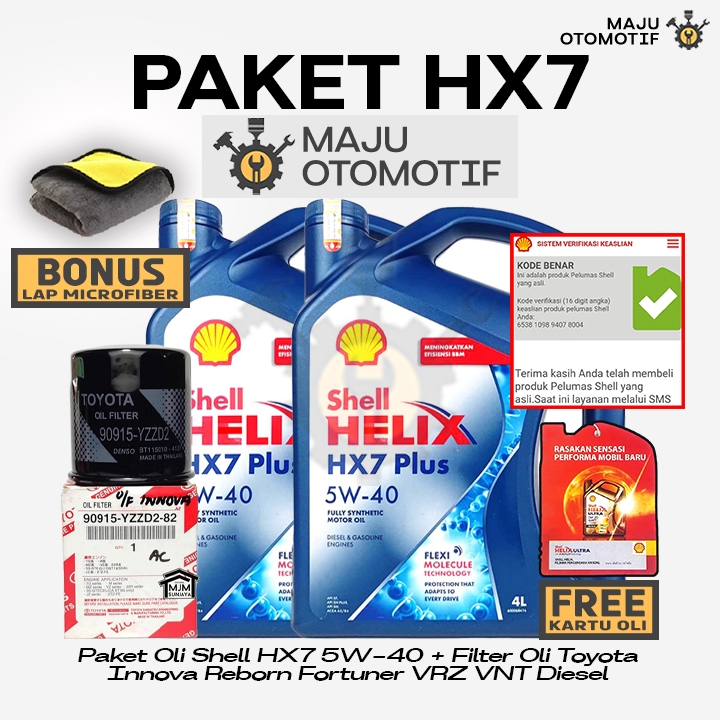 [GRATIS FILTER OLI] PAKET Ganti Oli Mesin Shell Helix HX7 SAE 5W-40 8 Liter TOYOTA Innova Reborn For