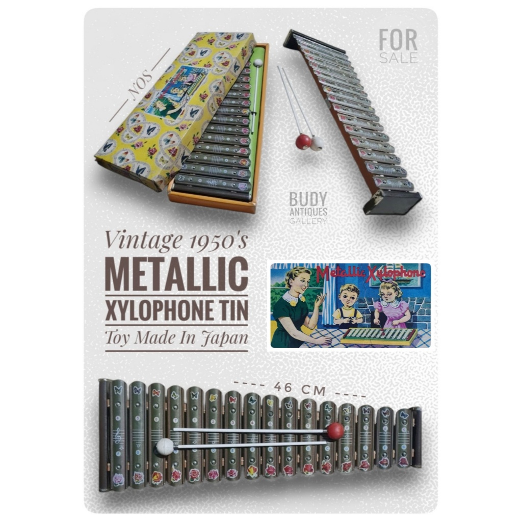 NOS Vintage 1950s Metallic Xylophone Tin Toy Made In Japan