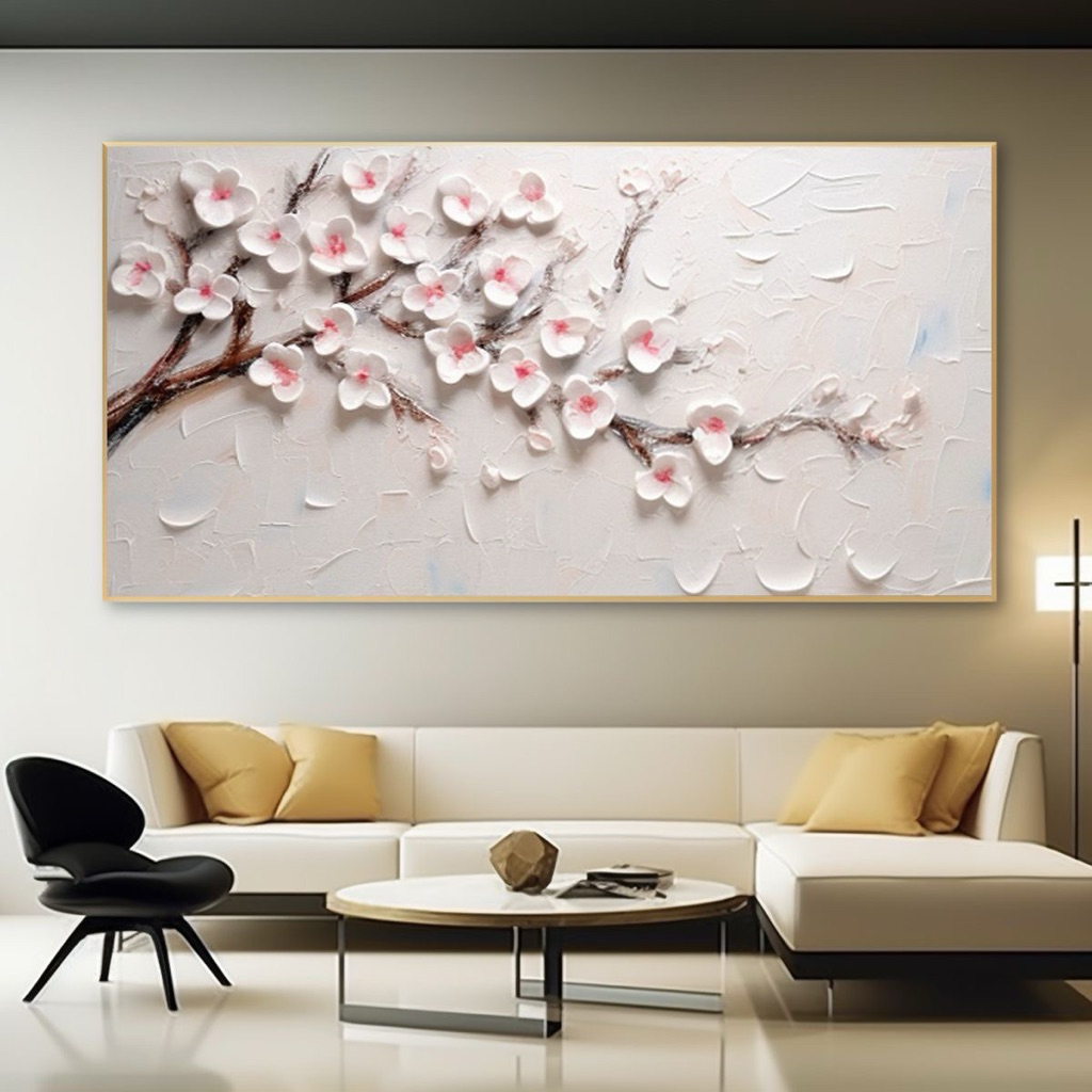 Lukisan bunga sakura putih || Lukisan bunga cantik || Lukisan pohon sakura || Lukisan abstrak kanvas