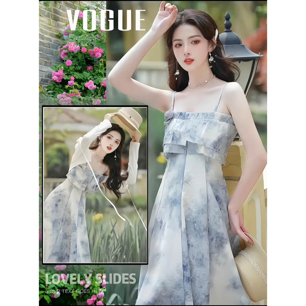 Gaun Strapless Gradasi Tinta Air Vintage - Gaun Midi Bodycon dress korean style dress korean style p
