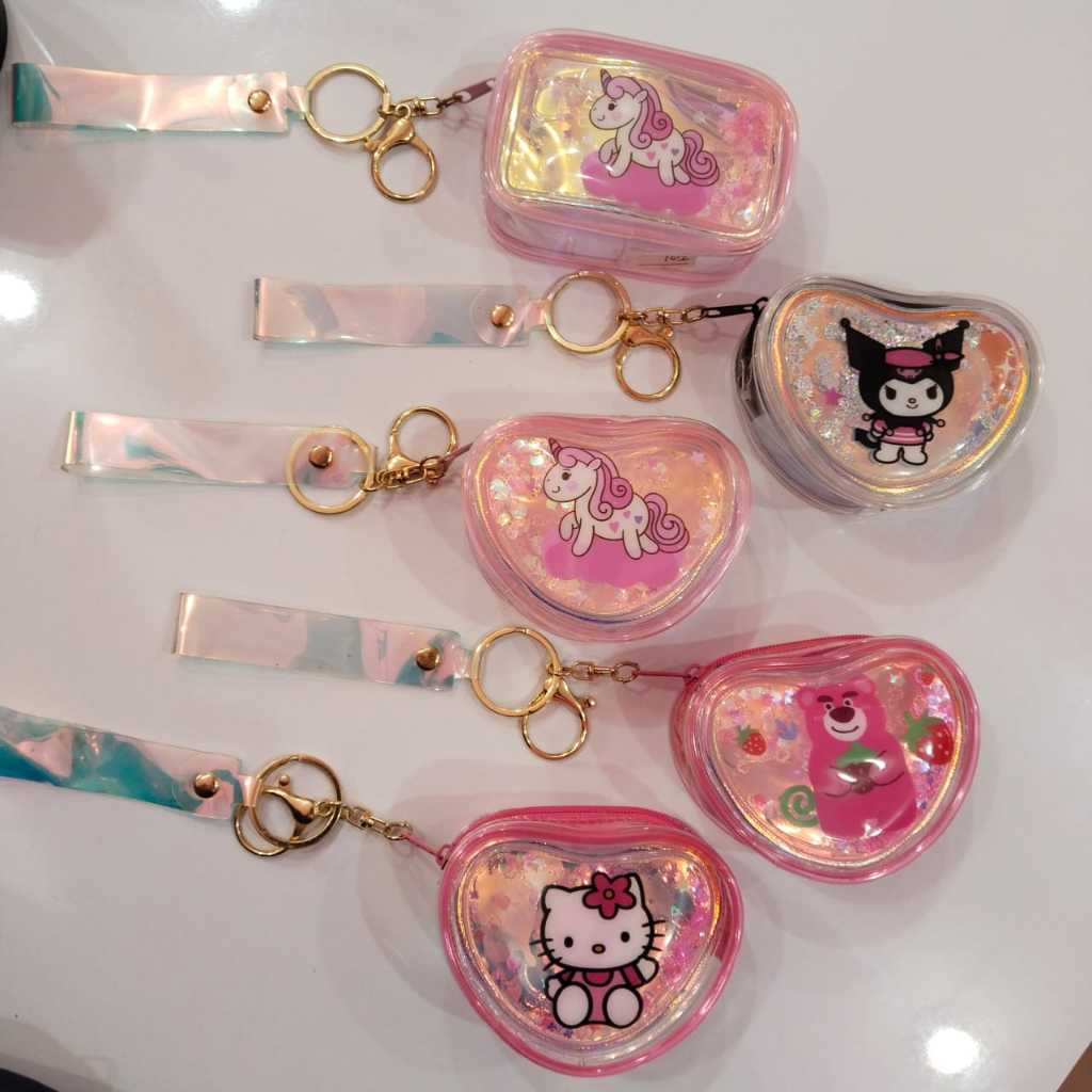 Dompet Koin Mini Karakter Lucu + Gantungan Tali Hologram | Hello Kitty, Bear, Kuromi, Unicorn