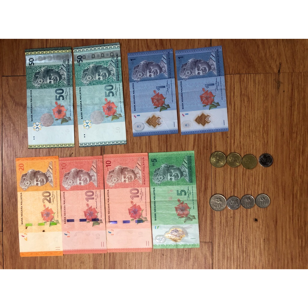 147 Ringgit + 150 sen (Uang Malaysia) ASLI sisa liburan