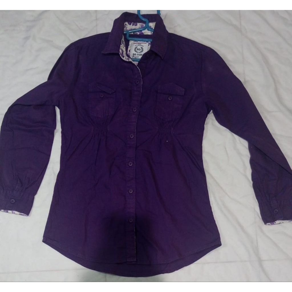 Kemeja Ungu Wanita Lengan Panjang • Elegan Simple • Cocok Ngaji/Kerja • Preloved Murah LD 96