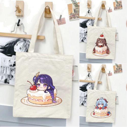 [Premium] Tote bag Genshin Impact Cake Chibi Raiden Ganyu Hutao Kazuha Nahida totebag kuliah sekolah
