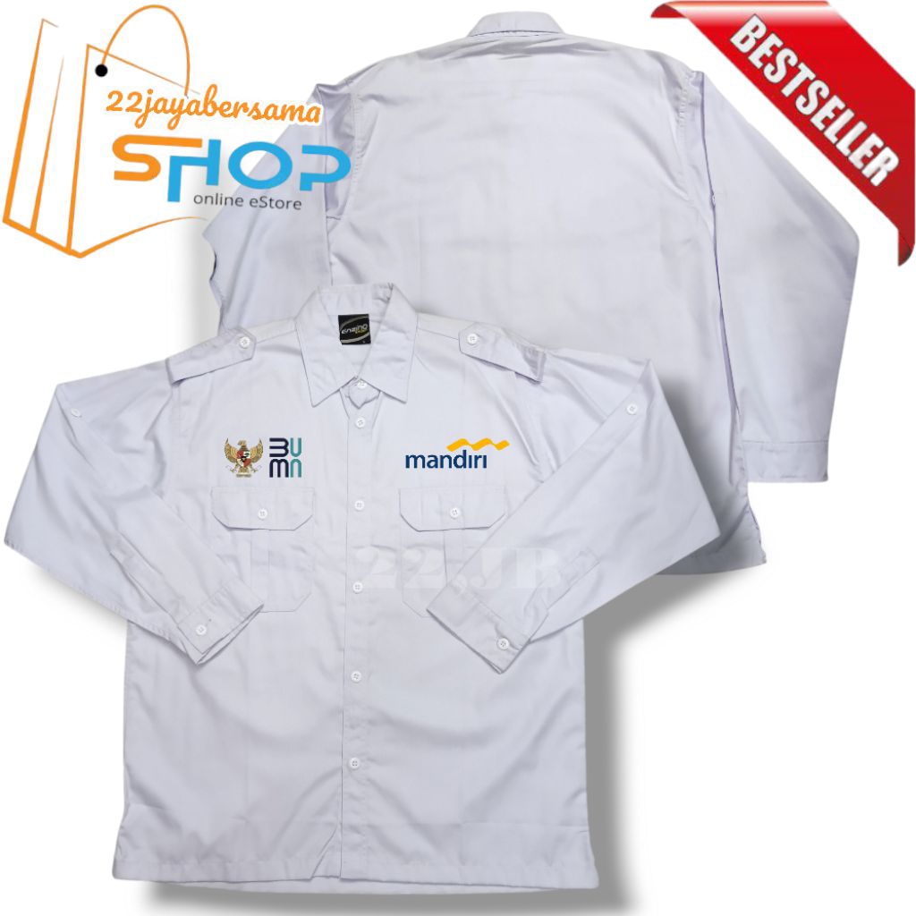 Kemeja seragam bank mandiri bumn garuda • Baju Bank Mandiri lengn panjang full Bordir