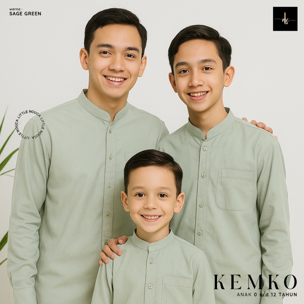KOKO KEMEJA KEMKO ANAK SAGE GREEN IDUL FITRI ADHA 2026 SAGE GREEN CASUAL FORMAL