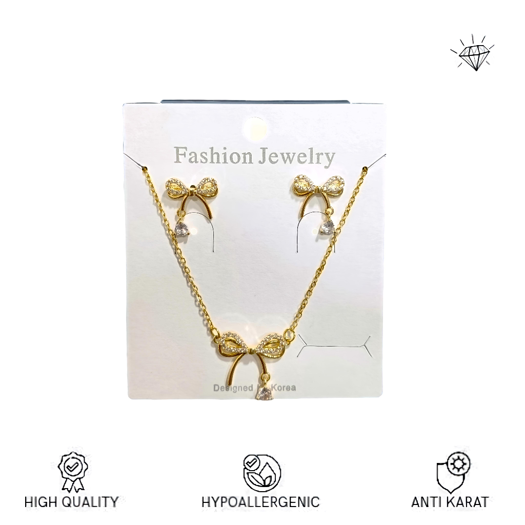 Radhatelier - Perhiasan Set Titanium Asli Anti Karat Satu Set Gold Silver