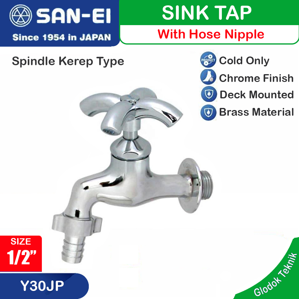 San-Ei Kran Air - Keran Tembok Dinding Kuningan anti karat - Y30JP Kran Taman nipple selang Y 30 JP