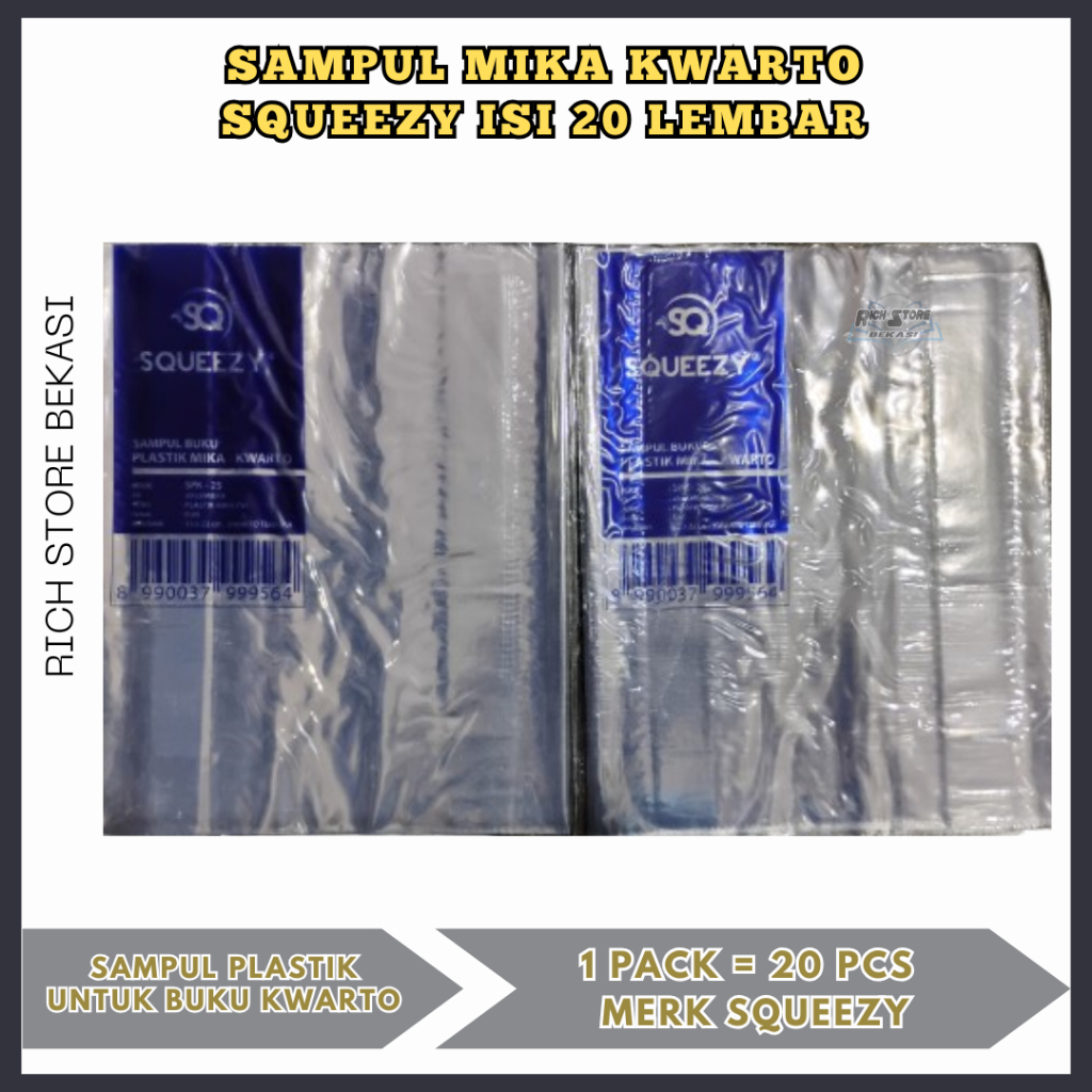 

SAMPUL PLASTIK/MIKA BUKU KWARTO/BUKU PENDEK MERK SQUEEZY ISI 20 PCS