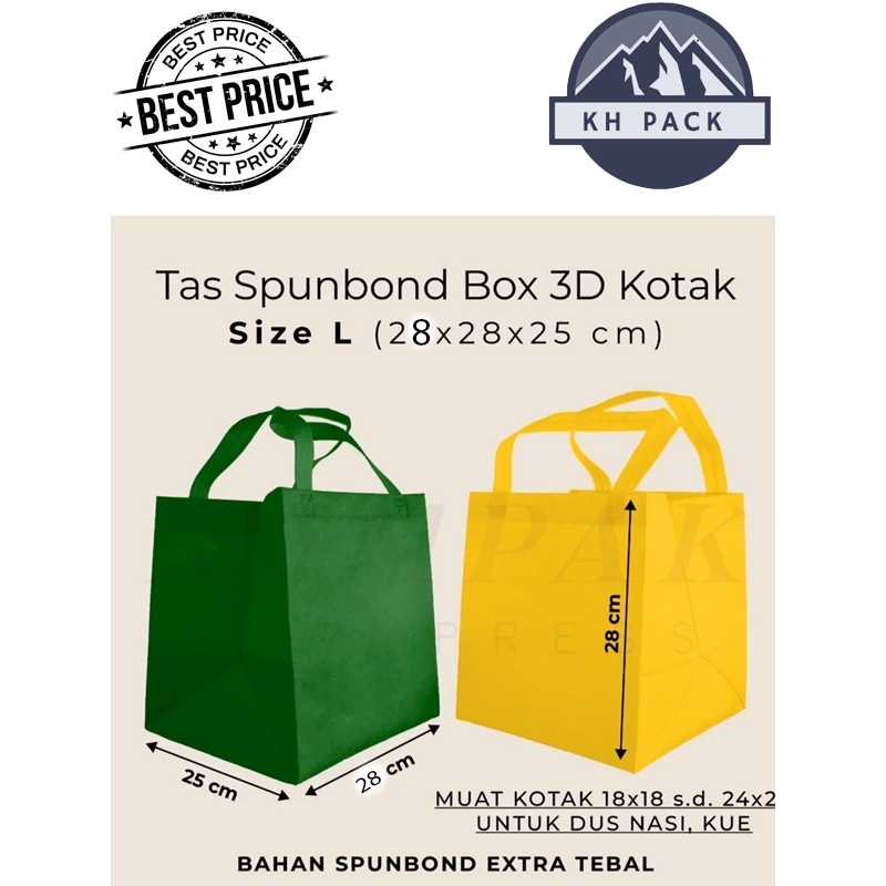 

Tas Spunbond BOX KUE uk 28x28x25 / Goodie Bag / Tas kain POLOS RANDOM