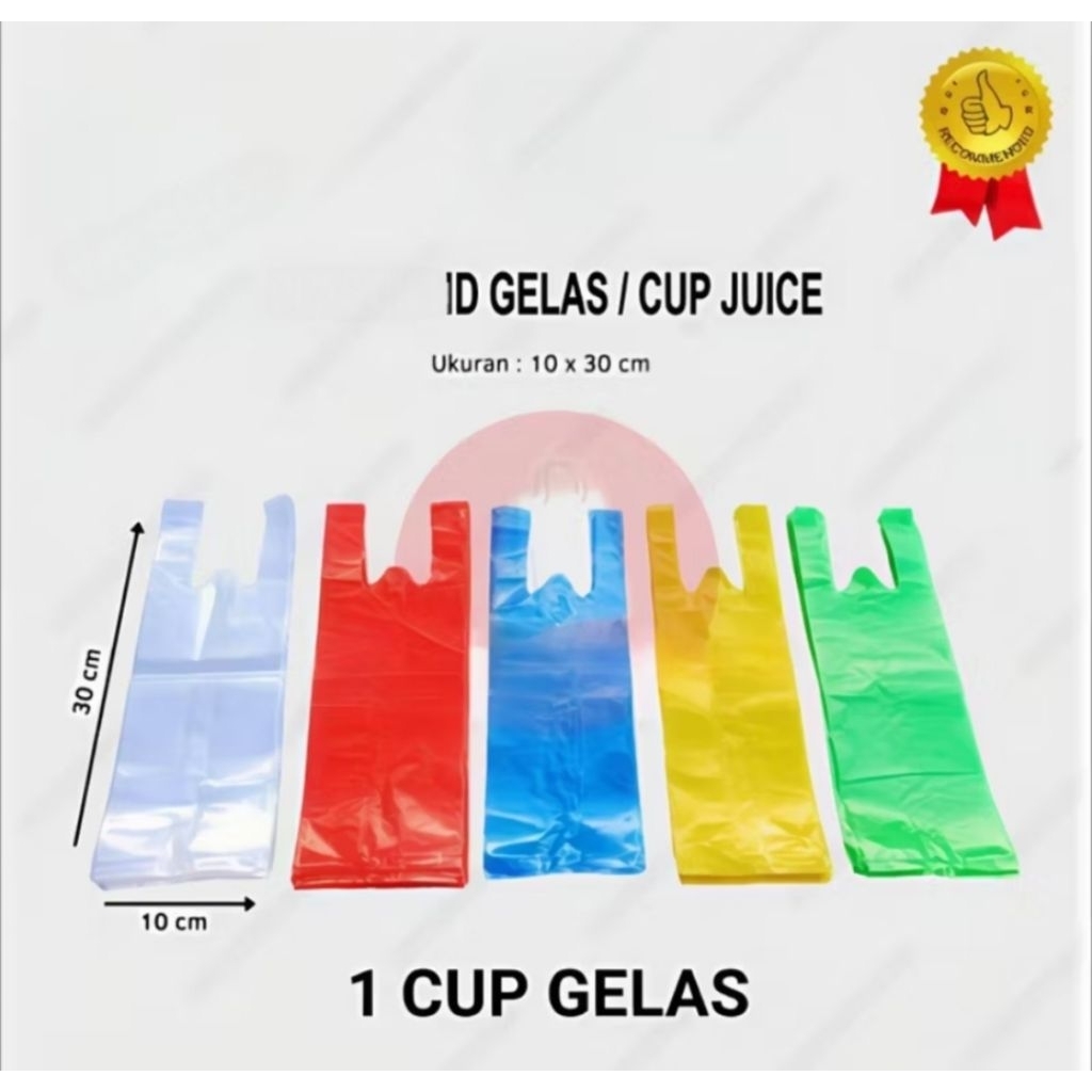 ΚΑΝΤONG PLASTIK / KRESEK WARNA WARNI CUP GELAS/CUP JUS/ CUP BOBBA 10X30