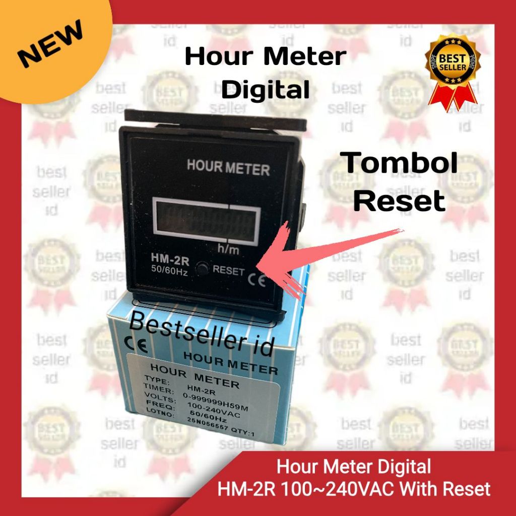 Hour Meter Digital HM-2R 100~240VAC 48x48mm With Reset / Hour Meter Digital HM-2R 12~36VDC 48x48mm W