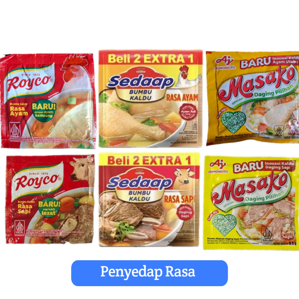 

Penyedap Rasa/ Masakan || Royco/ Masako / Sedaap Bumbu Kaldu 1 renceng isi 6 12 dan 18