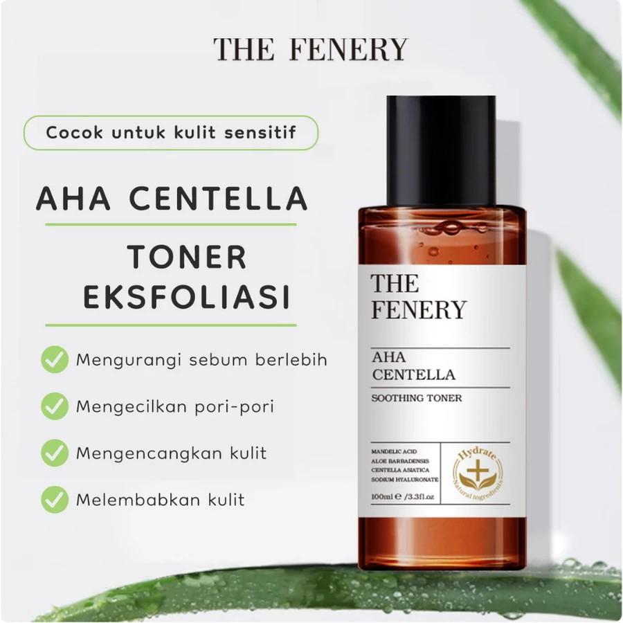 The Fenery AHA Centella Soothing Toner 100ml - Eksfoliasi Wajah Gently Exfoliates Removes Acnes & Bu