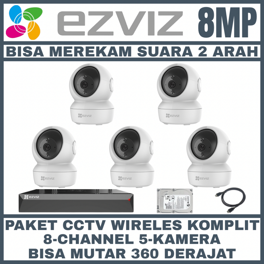 Paket CCTV EZVIZ 8MP 8 Channel 5 Kamera Wireless
