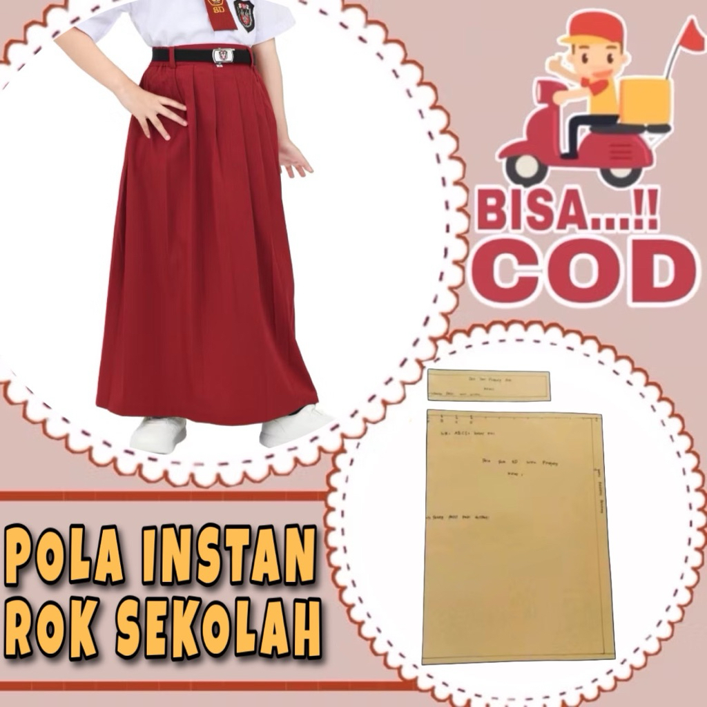 BISA COD✔️ Pola instan rok wiru pinggang anak sekolah perempuan - pola jiplak rok - pola jahit rok s