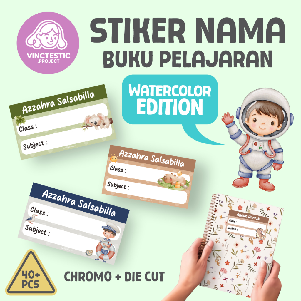 

Sticker Label Buku Pelajaran Custom Nama - Watercolor Edition Vinctestic