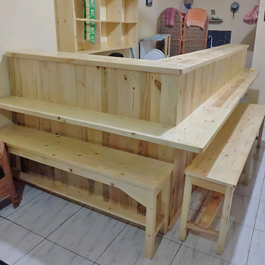 Meja kasir Letter L | Meja bar | Meja resepsionis full kayu