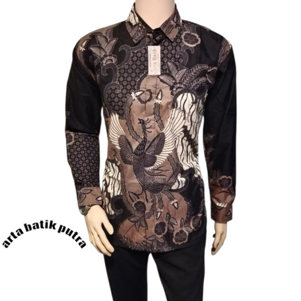 kemeja batik pola manuk ireng original arta batik super KODE 008 l batik sogan hitam l batik premium