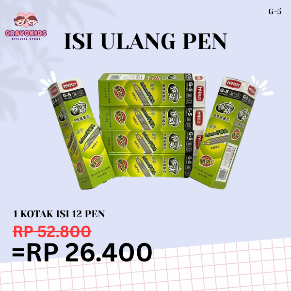 

CRAYOKIDS REFILL PULPEN GEL G-5 0.5mm WARNA HITAM (1 BOX ISI 20 PCS)