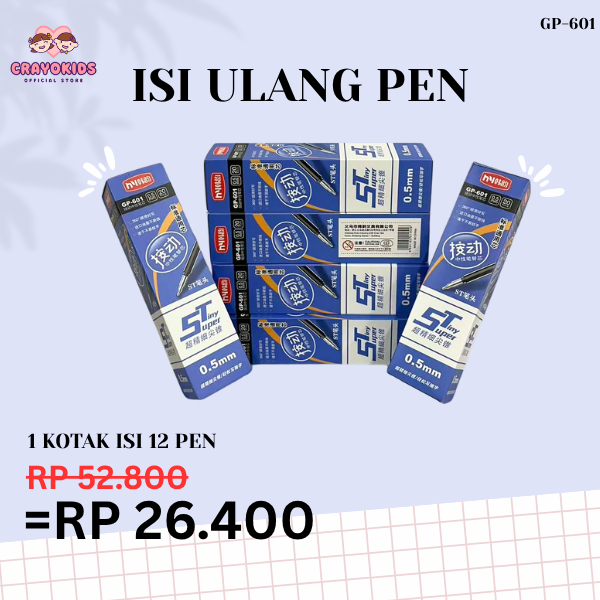

CRAYOKIDS REFILL PULPEN GEL G-60 0.5mm WARNA HITAM (1 BOX ISI 20 PCS)
