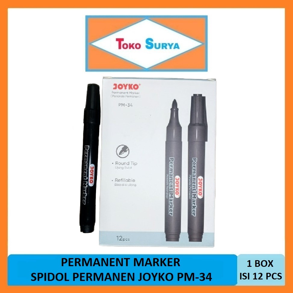 

Spidol Permanen Joyko PM-34 Permanent Marker 1 Box 12 Pcs