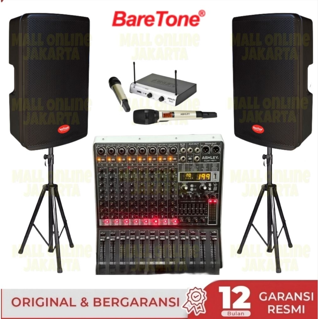 Paket speaker aktif baretone 15 inch 500 watt 15rc outdoor indoor aktiv 8 channel super m8
