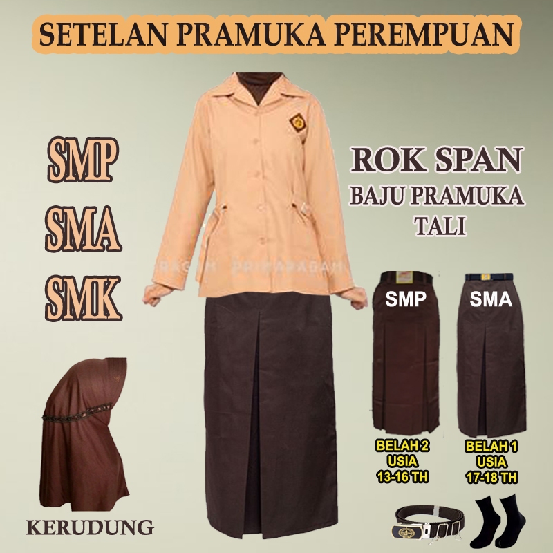 Setelan Seragam Pramuka Perempuan Model Rok Span Panjang + Baju Pramuka Tali SMP, SMA, SMK FBAdw