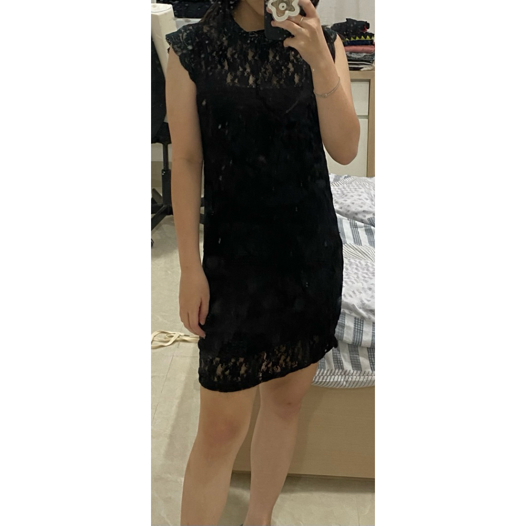 lace dress mini dress Black hitam brokat dress pesta preloved