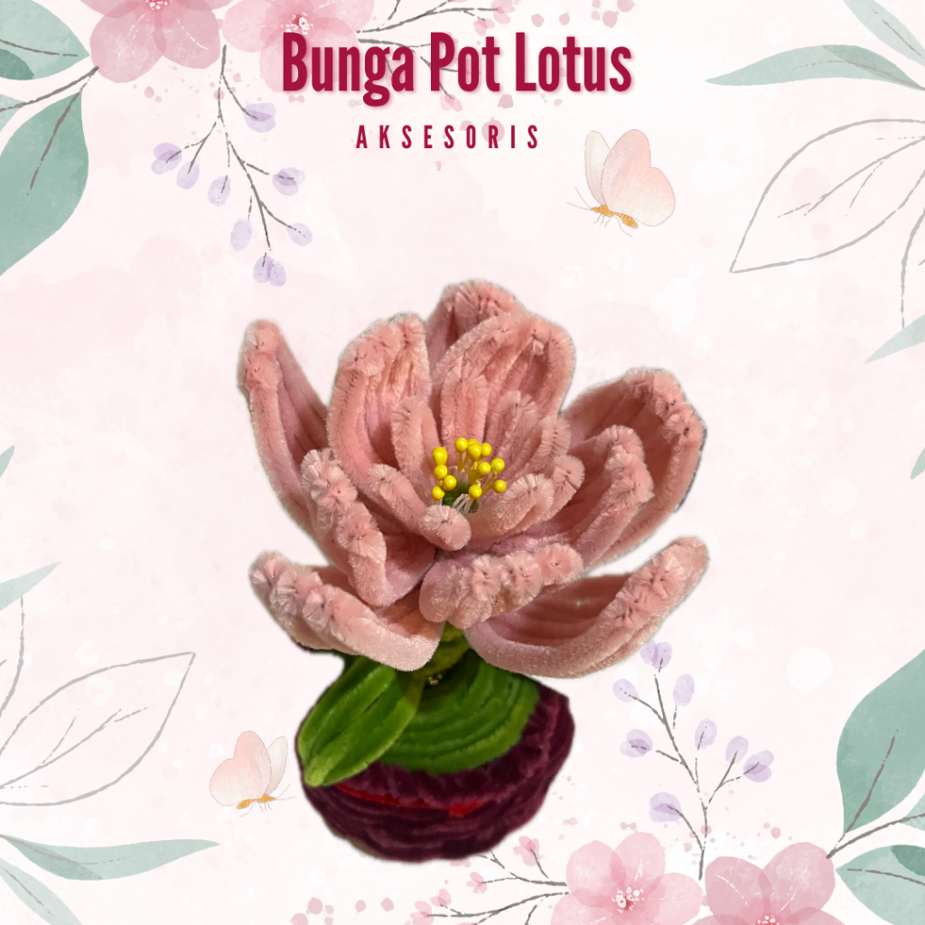 HARGA PROMO - Lotus Pot kawat bulu Gift hadiah pajangan meja pajangan kamar Aesthetic