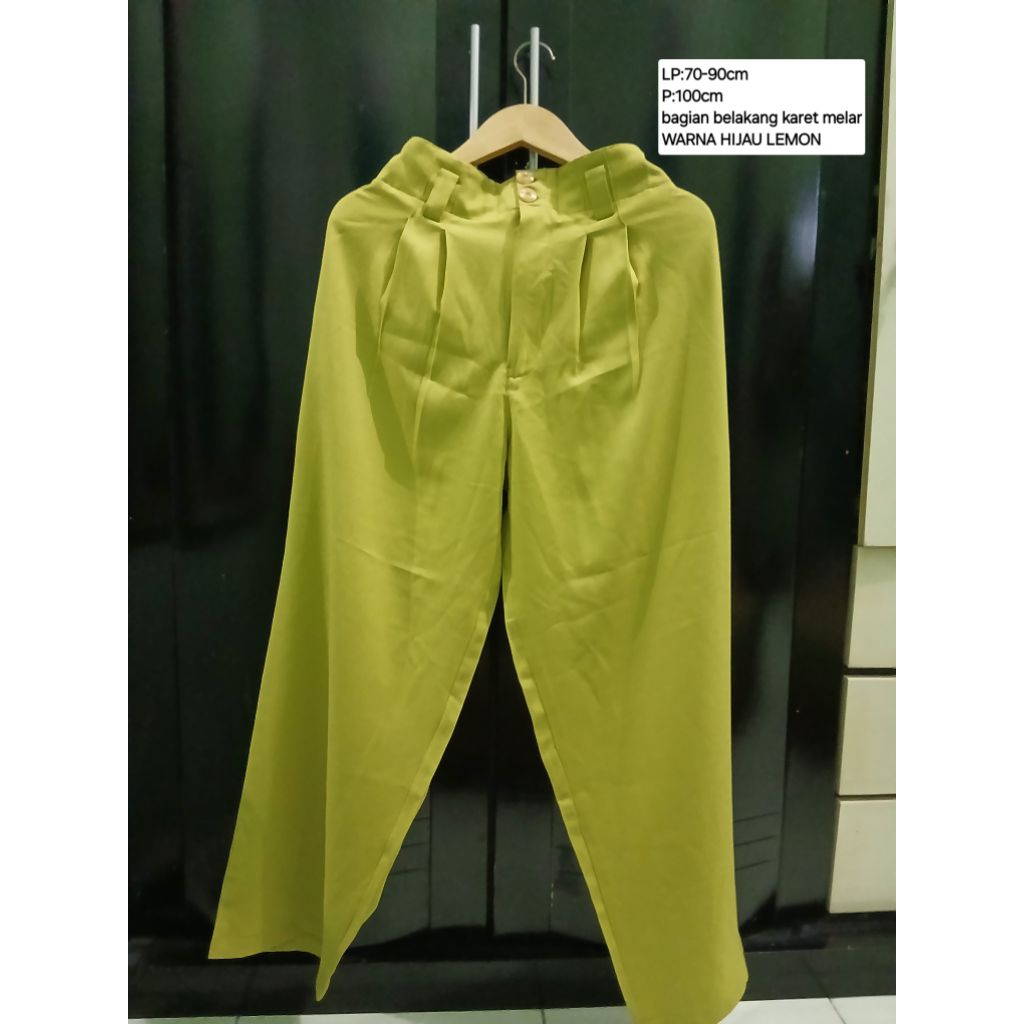 (COD)Celana kulot HW celana kerja kain HW wanita warna lemon/hijau lemon/lime