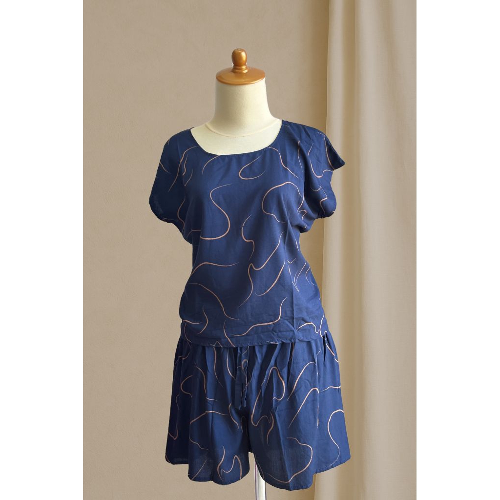 Setelan baju tidur baby doll motif cacing | one set rayon premium