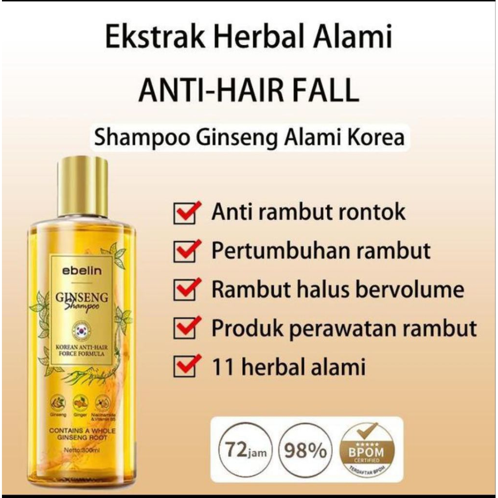 Ebelin Ginseng Shampo Anti Hair Fall & Oil Control Shampo | Penumbuh Rambut Anti Dandruff Perawatan 