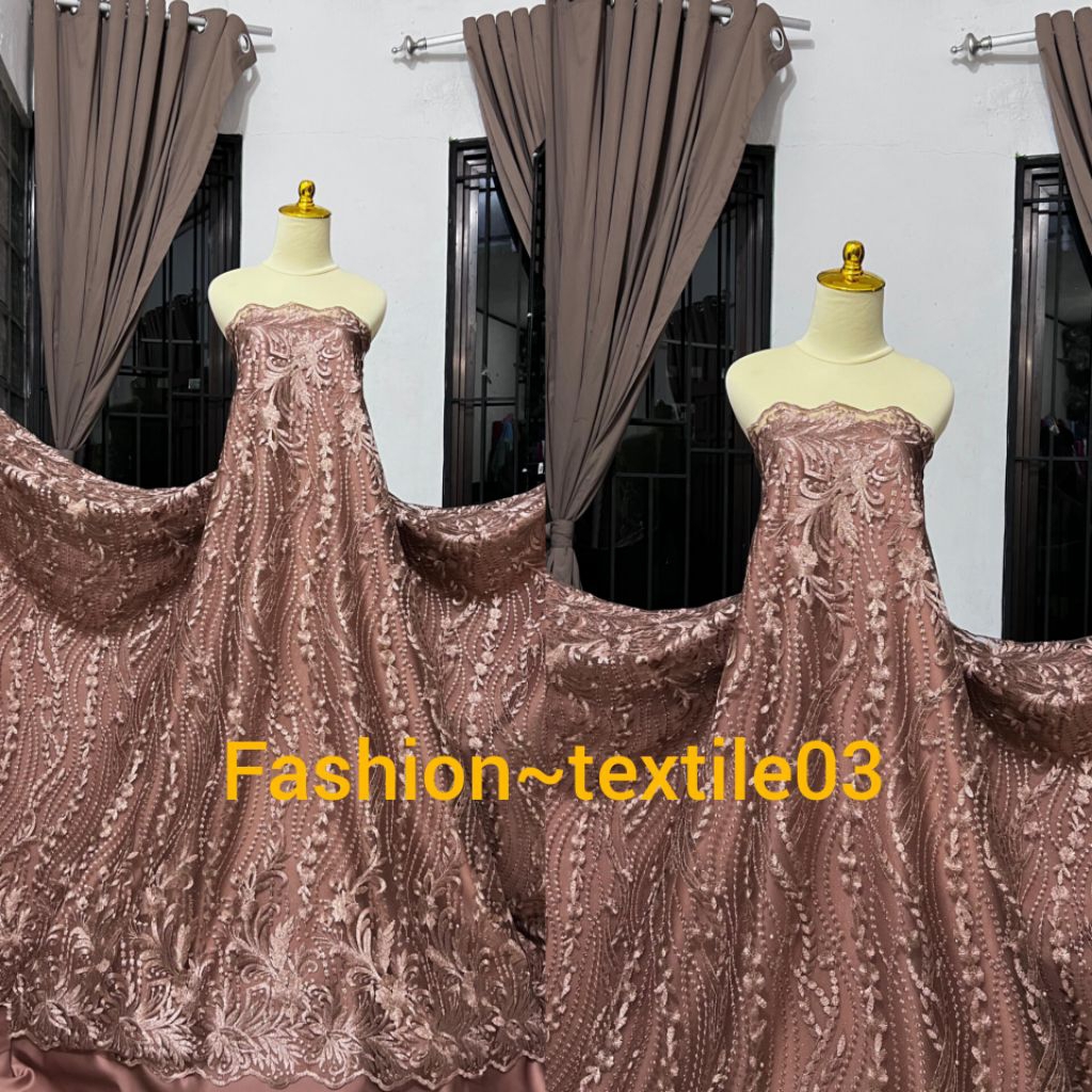 Promo.....Kain Tile Tulle Akar Mutiara / Bordir Atas Bawah / Bahan Brokat Mutiara Kebaya / Bahan Keb